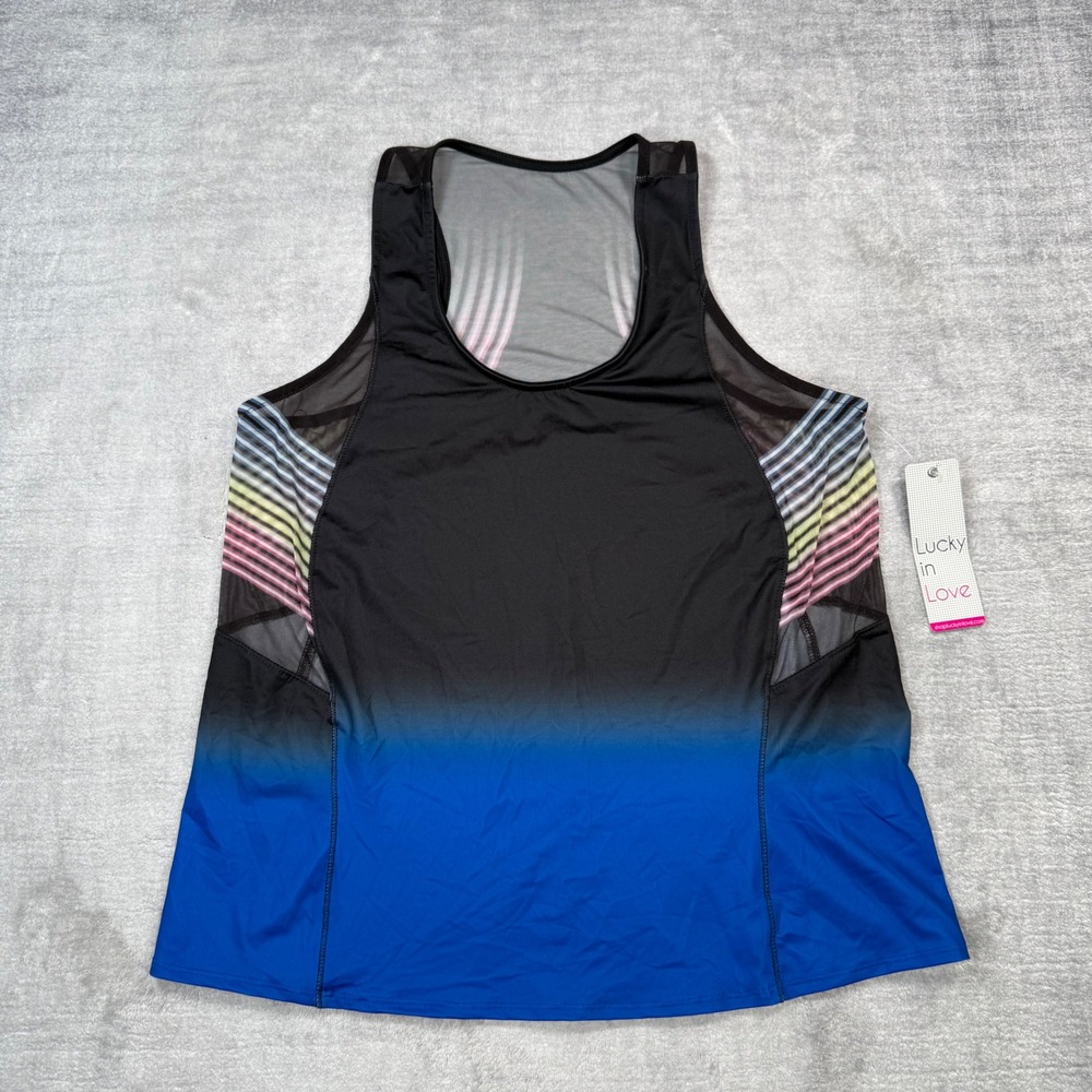 Lucky In Love Shirt Womens Medium Black Mesh Tennis Glow Up Performance Tank Top